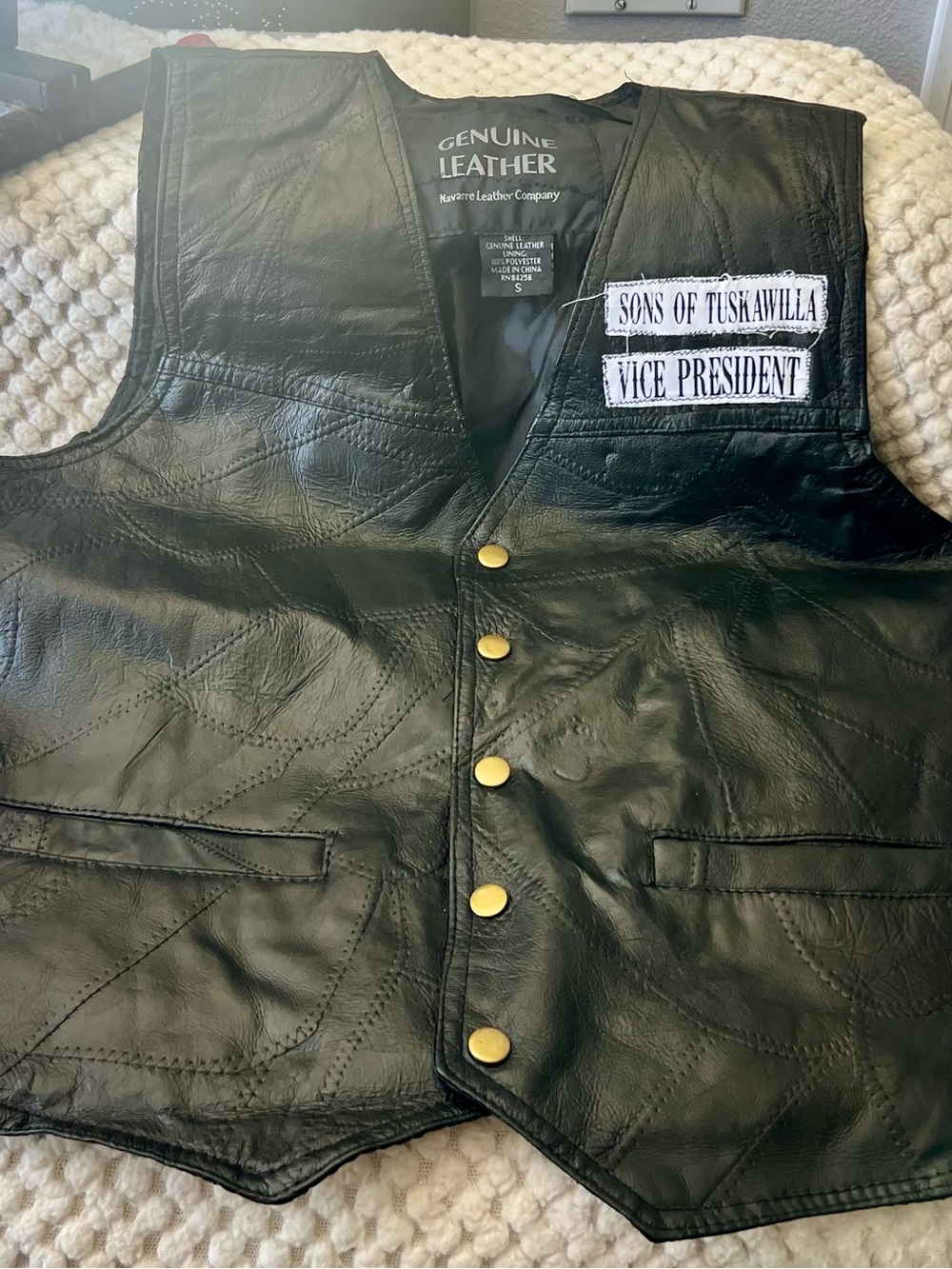 1990s Vintage genuine leather patchwork vest ,Top patch Son of Tuskawilla